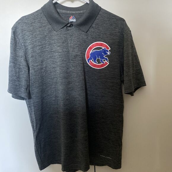 Majestic Chicago Cubs Gray Short Sleeve Polo Size M Cool Base - Picture 1 of 6